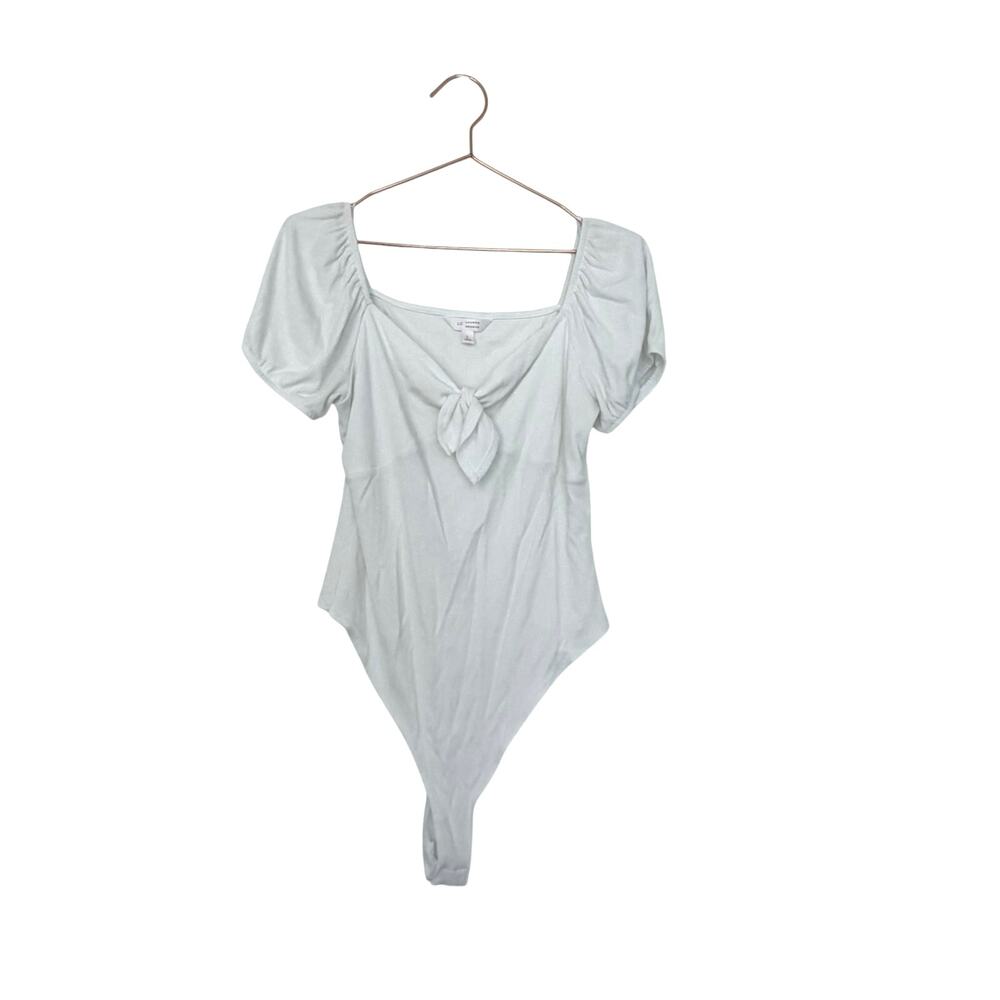 LC Lauren Conrad white Knot-Front Puff Sleeve Bodysuit large